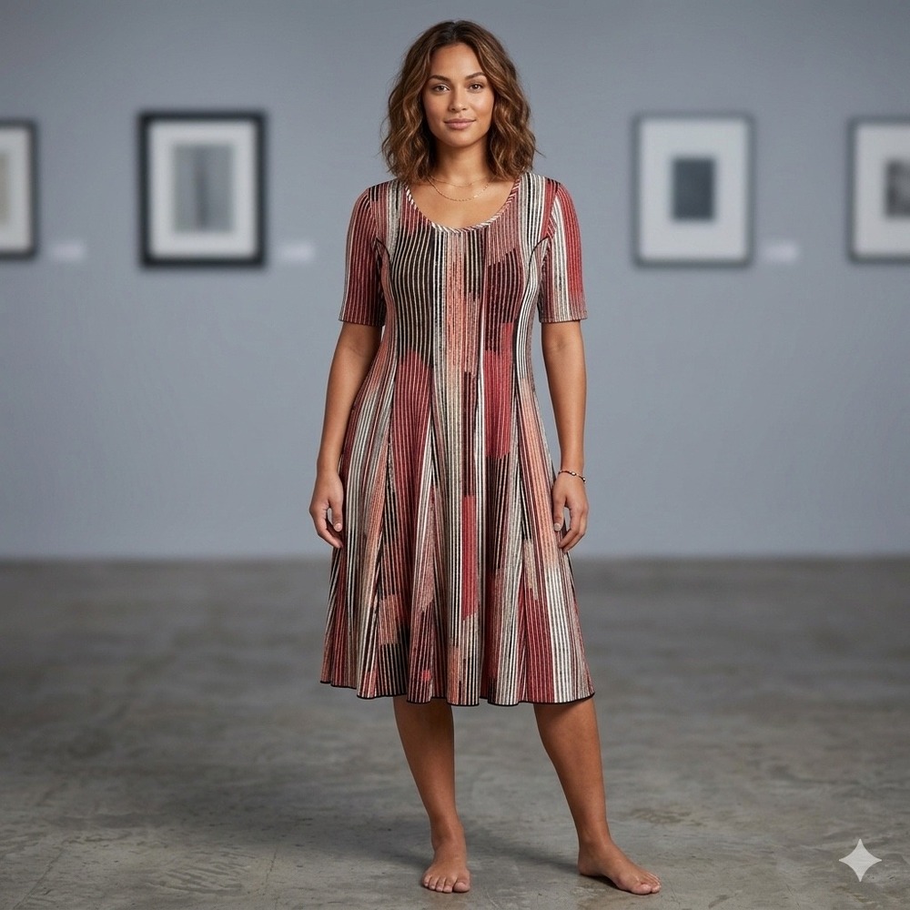 Sami & Jo Womens Size Small Dress Abstract Vertical Stripe Knee Length Stretch